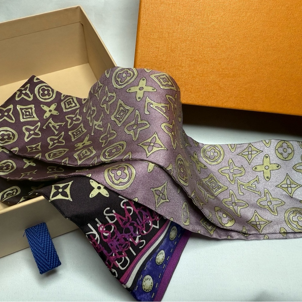 Louis Vuitton Purple Gradient Fade Silk Scarf “Twilly” - Picture 3 of 5